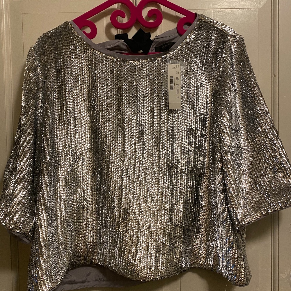 J. Crew sequin top with bow ties